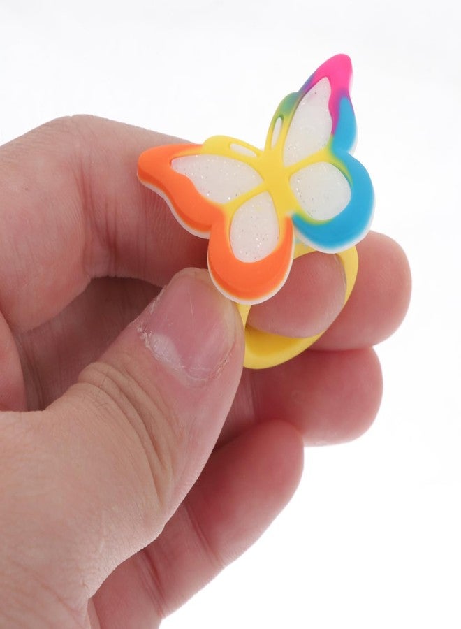 Garneck 12pcs Colorful Butterfly Rings for Girls Plastic Kids Decorative Cartoon Finger Ring Colorful Butterfly Finger Holder for Girls Party Favors - Image 2